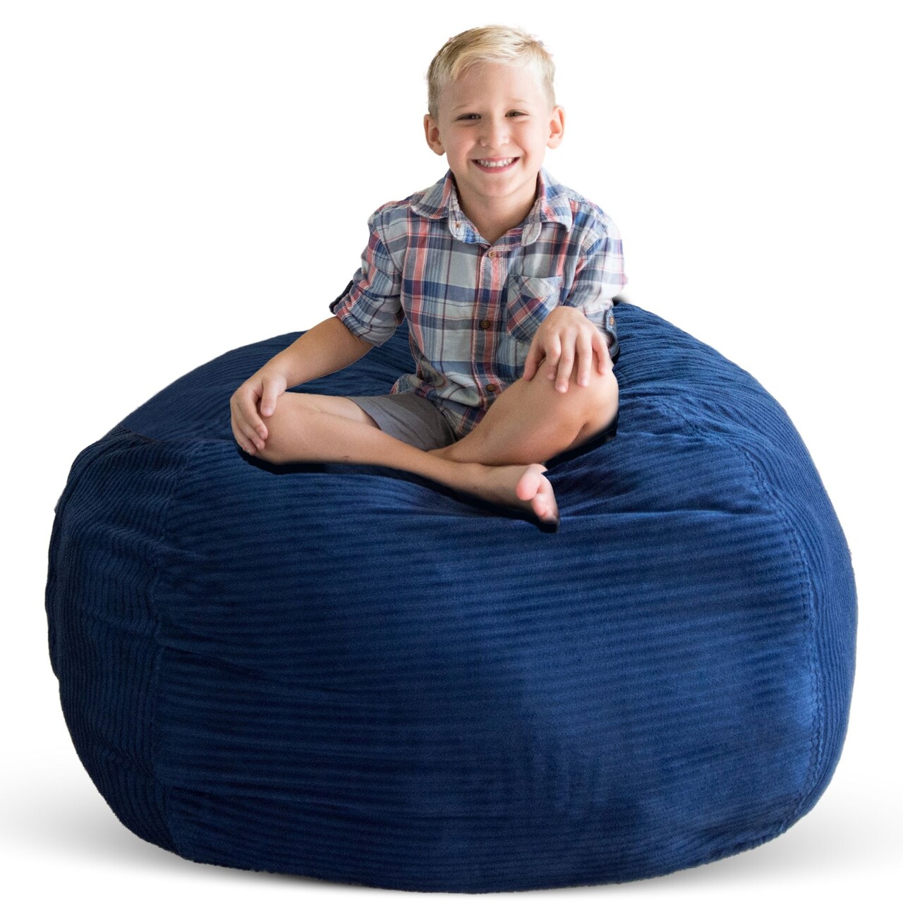Creative QT Stuff ’n Sit Extra Large 38’’ Bean Bag Storage Cover for Stuffed Animals & Toys, Giant Beanbag Chair for Kids Ages 3-14, Bedroom Organizer for Easter, Royal Blue Corduroy